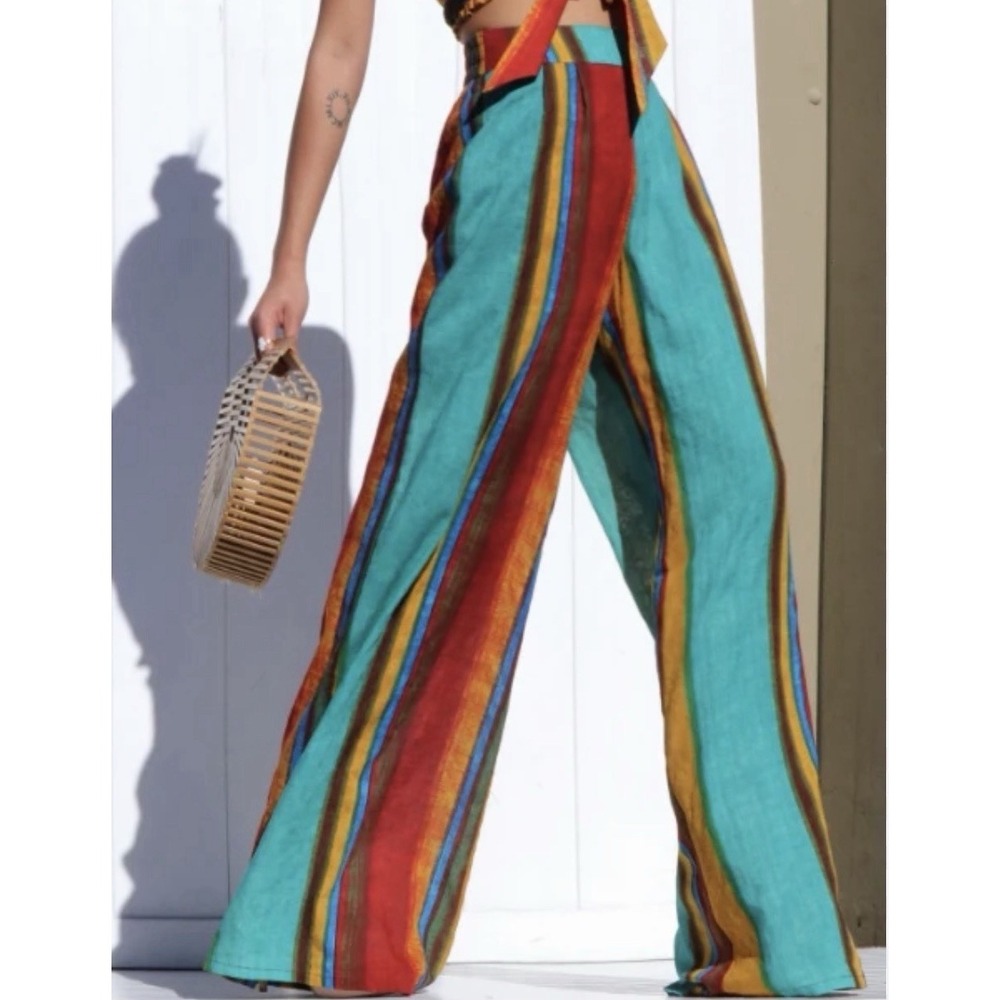 Cider High Waisted Flared M Pants Bohemian Festival Hippie Beach Colorful